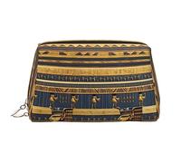 OCELIO Sac à cosmétiques portable en cuir égyptien avec motif fresques pharaoniques (grand), pochette en cuir avec fermeture éclair, trousse de toilette, sac de voyage, blanc, taille unique, blanc,
