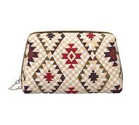 OCELIO Sac à cosmétiques portable en cuir géométrique Vector (grand), pochette en cuir avec fermeture éclair, trousse de toilette, sac de voyage, sac de rangement de voyage, blanc, taille unique,