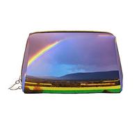 OCELIO Sac cosmétique portable en cuir arc-en-ciel (grand), pochette en cuir avec fermeture éclair, trousse de toilette, sac de voyage, blanc, taille unique, blanc, Taille unique