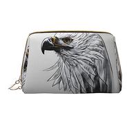 OCELIO Sketching An Eagle Trousse à cosmétiques portable en cuir (grand), pochette en cuir avec fermeture éclair, trousse de toilette, sac de voyage, blanc, taille unique, blanc, Taille unique