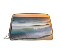 OCELIO Sunset Over The Waves Trousse de maquillage portable en cuir (grand), pochette en cuir avec fermeture éclair, trousse de toilette, sac de voyage, blanc, taille unique, blanc, Taille unique