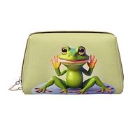 OCELIO The Funny Frog Doing Yoga Trousse à cosmétiques portable en cuir (grand), pochette à cosmétiques en cuir avec fermeture éclair, trousse de toilette, sac de voyage, sac de rangement de voyage,