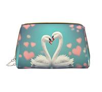 OCELIO The Swan In Love Trousse à cosmétiques portable en cuir (grande), pochette en cuir avec fermeture éclair, trousse de toilette, sac de voyage, sac de rangement de voyage, blanc, taille unique,