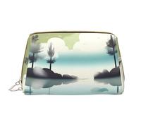 OCELIO Tranquil Lakes Trousse de maquillage portable en cuir (grande), pochette en cuir avec fermeture éclair, trousse de toilette, sac de voyage, blanc, taille unique, blanc, Taille unique