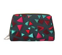 OCELIO Trousse de maquillage portable en cuir à motif triangulaire (taille L) - Pochette en cuir avec fermeture éclair - Trousse de toilette - Sac de voyage - Blanc - Taille unique, blanc, Taille