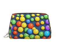 OCELIO Trousse de maquillage portable en cuir avec boules colorées (grand), pochette en cuir à fermeture éclair, trousse de toilette, sac de voyage, sac de rangement de voyage, blanc, taille unique,