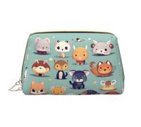 OCELIO Trousse de maquillage portable en cuir avec fermeture éclair et fermeture éclair pour petits animaux mignons, sac de voyage, blanc, taille unique, blanc, Taille unique