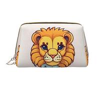 OCELIO Trousse de maquillage portable en cuir avec fermeture éclair et motif petit lion de dessin animé, sac de voyage, blanc, taille unique, blanc, Taille unique