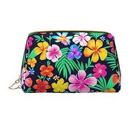 OCELIO Trousse de maquillage portable en cuir avec fleurs colorées (grande), pochette en cuir à fermeture éclair, trousse de toilette, sac de voyage, sac de rangement de voyage, blanc, taille unique,