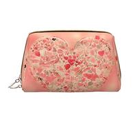 OCELIO Trousse de maquillage portable en cuir avec motif cœur rouge et fleurs (grand), pochette en cuir avec fermeture éclair, trousse de toilette, sac de voyage, blanc, taille unique, blanc, Taille