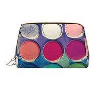 OCELIO Trousse de maquillage portable en cuir avec palette de couleurs rondes (grand), pochette en cuir avec fermeture éclair, trousse de toilette, sac de voyage, blanc, taille unique, blanc, Taille