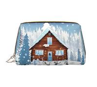 OCELIO Trousse de maquillage portable en cuir fauve d'hiver (grand), pochette en cuir avec fermeture éclair, trousse de toilette, sac de voyage, blanc, taille unique, blanc, Taille unique