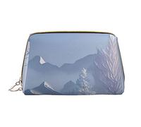 OCELIO Trousse de maquillage portable en cuir paysage d'hiver (grande), pochette en cuir avec fermeture éclair, trousse de toilette, sac de voyage, blanc, taille unique, blanc, Taille unique