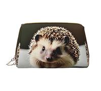 OCELIO Trousse de toilette portable en cuir avec motif hérisson mignon (taille L) - Pochette en cuir avec fermeture éclair - Trousse de toilette de voyage - Blanc - Taille unique, blanc, Taille unique