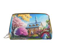 OCELIO Unicorn Fairy Tale Trousse à cosmétiques portable en cuir avec fermeture éclair et fermeture éclair - Sac de voyage - Blanc - Taille unique, blanc, Taille unique