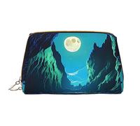 OCELIO Water Moon Cave Trousse à cosmétiques portable en cuir (grande), pochette en cuir avec fermeture éclair, trousse de toilette, sac de voyage, blanc, taille unique, blanc, Taille unique