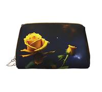 OCELIO Yellow Roses Starry Night Trousse de maquillage portable en cuir avec fermeture éclair et fermeture éclair, sac de voyage, blanc, taille unique, blanc, Taille unique