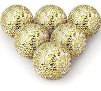 OCENCO Lot de 3 boules de table en mosaïque - 8 cm - Bols décoratifs - Orbes décoratifs - Pour décoration de table basse, doré
