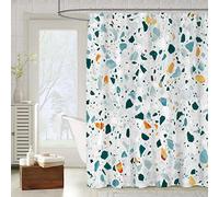 OCEUMACO 3D Motif Rideau de Douche Anti Moisissure Effet Marbre Terrazzo Imprimé Rideaux Baignoire Home Long Qualité Polyester Tissu Imperméable 180x180 cm Lavable Machine - Gris Bleu Canard