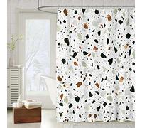 OCEUMACO 3D Motif Rideau de Douche Anti Moisissure Effet Marbre Terrazzo Imprimé Rideaux Baignoire Home Long Qualité Polyester Tissu Imperméable 180x200 cm Lavable Machine - Vert Beige