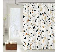 OCEUMACO 3D Motif Rideau de Douche Anti Moisissure Effet Marbre Terrazzo Imprimé Rideaux Baignoire Home Long Qualité Polyester Tissu Imperméable 180x200 cm Lavable Machine - Marron Beige