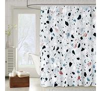 OCEUMACO 3D Motif Rideau de Douche Anti Moisissure Effet Marbre Terrazzo Imprimé Rideaux Baignoire Home Long Qualité Polyester Tissu Imperméable 180x200 cm Lavable Machine - Bleu Gris