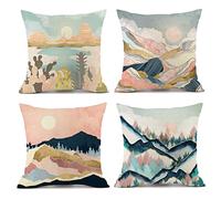 OCEUMACO Housse de Coussin 45x45 Lune Montagne Or Décoratif Housses Coussins pour Canapé Lit Chaise Salon Lot de 4 Luxe Moderne Taie d'oreiller Art Deco en Lin Scandinave - Rose Doré