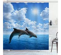 OCEUMACO Rideau de Douche 3D Motif Dauphin Mer Anti Moisissure Rideaux Baignoire Home Animaux Ocean Imprimé Long Polyester Tissu Imperméable 180x200 cm Lavable Machine avec Anneaux - Bleu 1