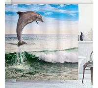 OCEUMACO Rideau de Douche 3D Motif Dauphin Mer Anti Moisissure Rideaux Baignoire Home Animaux Vague Ocean Imprimé Long Polyester Tissu Imperméable 180x180 cm Lavable Machine avec Anneaux