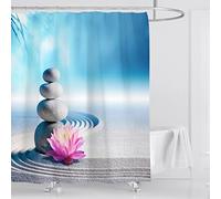 OCEUMACO Rideau de Douche Anti Moisissure Galet Zen Imprimé Rideau Douche Tissu Imperméable Polyester 120x180 cm 3D Orchidee Bambou Rideaux de Douche Baignoire Lavable Machine - Bleu Gris