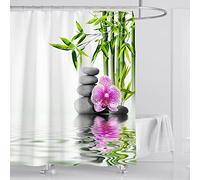 OCEUMACO Rideau de Douche Anti Moisissure Galet Zen Imprimé Rideau Douche Tissu Imperméable Polyester 180x200 cm 3D Orchidee Bambou Rideaux de Douche Baignoire Lavable Machine - Blanc Vert