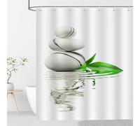 OCEUMACO Rideau Douche Anti Moisissure 240x200 cm Galet Imprimé Rideau de Douche Baignoire Tissu Imperméable Polyester Zen Rideaux Salle de Bain avec Anneaux Lavable Machine - Blanc Beige