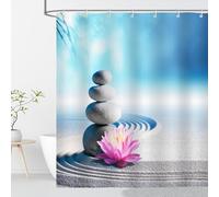 OCEUMACO Zen Rideau Douche Anti Moisissure 200x200 Galet Lotus Imprimé Gris Bleu Rideau de Douche Baignoire Tissu Imperméable Polyester Rideaux Salle de Bain Lavable Machine avec Anneaux