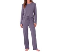 Ocextami Pyjama Femme Hiver Long 2 Pièces Col Rond avec Poches | Pantalon long à taille réglable avec cordon et deux poches latérales haut uni à manches longues pour les soirées fraîches