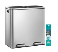 Ochama Bac de recyclage double argent et noir 30 L chacun (8 gal) -59x36.5x62.4cm Métal, 2 compartiments avec pédales, couvercles à fermeture douce, seaux intérieurs en plastique, inclut 15 sacs