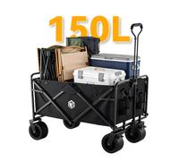 ochama Chariot de camping extérieur pliable avec roulements pour camping en voiture et pique-nique, remorque, 150L, noir