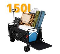 ochama Chariot de Camping Pliable 150L avec Ouverture Arrière, Wagon de Transport avec Hayon pour Objets Longs, Trolley Robuste pour Marché et Voyage, Noir