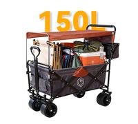 ochama Chariot de Camping Pliable 150L avec Toit Pare-soleil et Ouverture Arrière, Chariot de Jardin avec Auvent Amovible, Remorque Multifonction pour Plage et Marché, Noir