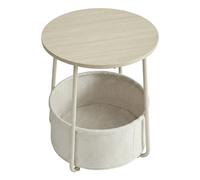 Ochama Petite Table Basse Ronde, pour Salon, Chambre, Style Moderne, avec Panier en Tissu, Beige et Blanc