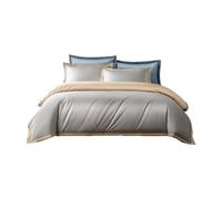 ochama x J.ZAO Parure de Lit 4 Pièces en Coton à Longues Fibres 100 Count, Satin de Coton Premium pour Lit 1.8m, Housse de Couette 220x240cm, Éclat Élégant et Confort Absolu, Champagne Gris Argenté