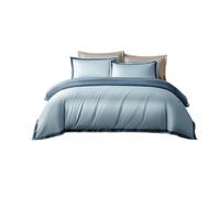 ochama x J.ZAO Parure de Lit 4 Pièces en Coton à Longues Fibres 100 Count, Satin de Coton Ultra-Doux pour Lit 1.8m, Housse de Couette 220x240cm avec Draps et Taies, Textile de Luxe Respirant, Bleu Rhi