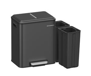 Ochama x SONGMICS HOME Poubelle à pédale à 2 compartiments en acier noir - 2 x 15 L