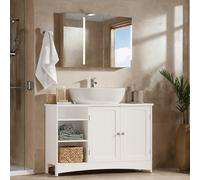 Ochama x SONGMICS Meuble de salle de bain blanc réglable en hauteur, meuble sous-vasque extra long avec 2 portes, meuble de rangement pour salle de bain