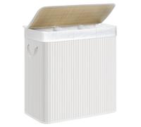 Ochama x SONGMICS Panier de linge avec couvercle en bambou - 3 Compartiments - Pliable - 60 x 40 x 61,5 cm - 150 L - LCB091W01 - Blanc