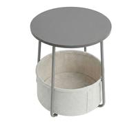 Ochama x SONGMICS Petite Table Basse Ronde, pour Salon, Chambre, Style Moderne, avec Panier en Tissu, Gris et Blanc