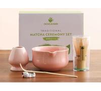 Ochcahser Ensemble à matcha en céramique rose comprenant un bol à matcha, un support pour fouet à matcha (chasen), un fouet à matcha en bambou, une cuillère et un support à cuillère, un service à thé