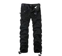 OCHENTA Phorecys Men's Cotton Casual Military Army Camo Combat Trousers,Wild Cargo Pants with 8 Pockets Noir W42