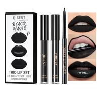 OCHILIMA Rouge à lèvres mat noir mat 3 en 1 avec Lip Gloss LipLiner, Liquid Lipstick rendu de couleur, applicateur précis, finition mate imperméable et longue durée