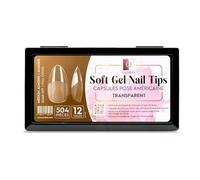 OCIBEL - Soft Gel Nail Tips 504 Capsules Pose Américaine Demi-Mat Transparente 12 tailles - Medium Almond Amande pour Manucure, Faux Ongles et Nail Art