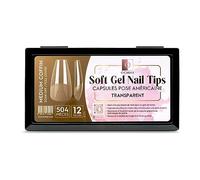 OCIBEL - Soft Gel Nail Tips 504 Capsules Pose Américaine Demi-Mat Transparente 12 tailles - Medium Coffin pour Manucure, Faux Ongles et Nail Art